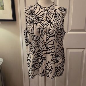 Nine West Sleeveless Blouse Womens M Black And White Abstract Pattern